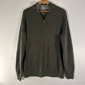 Eddie Bauer 100% Cotton Men's Forest Green Quarter Zip Sweater
